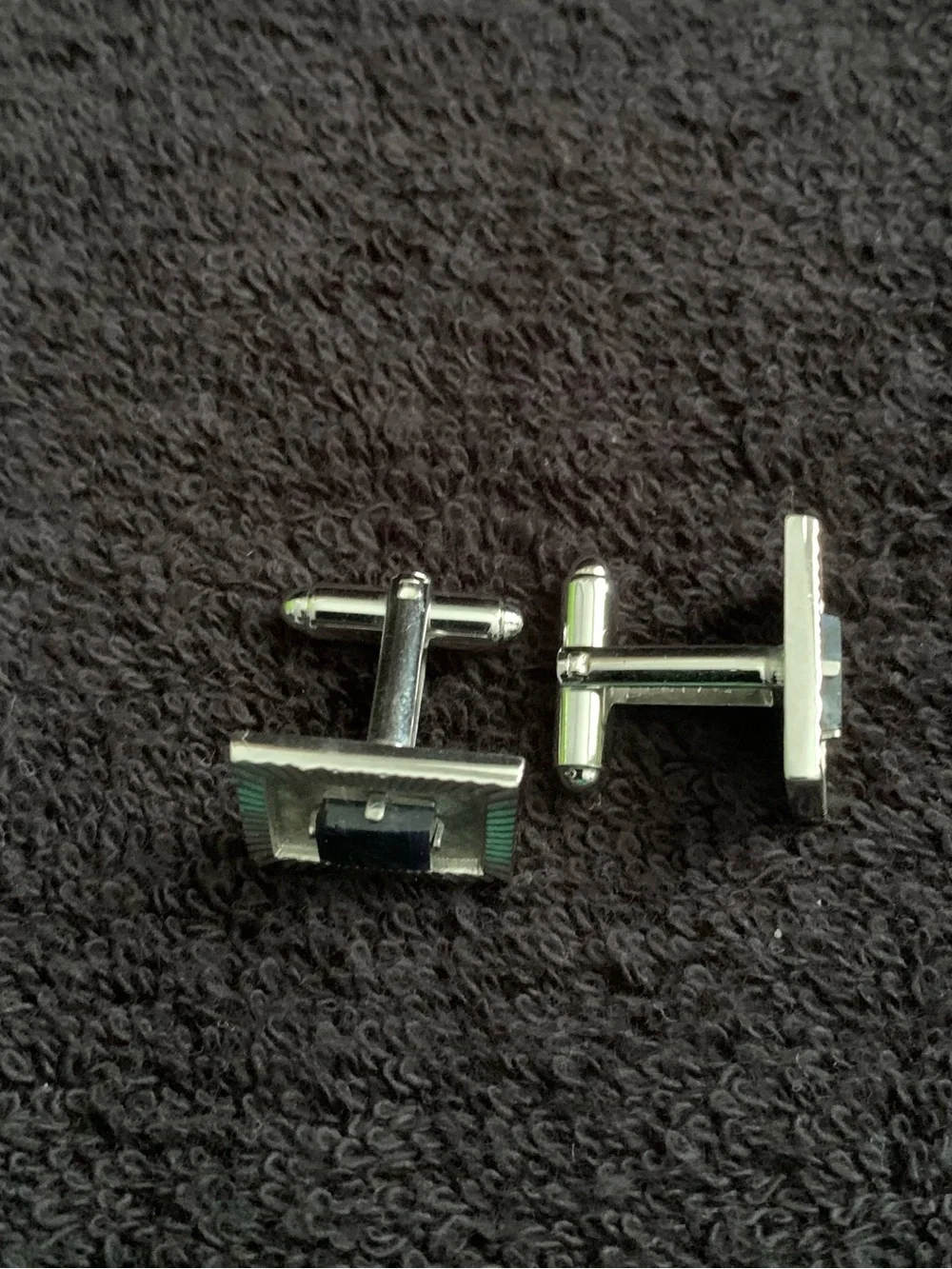 Vintage Silver-Tone Cufflinks with A Black Stone Accent